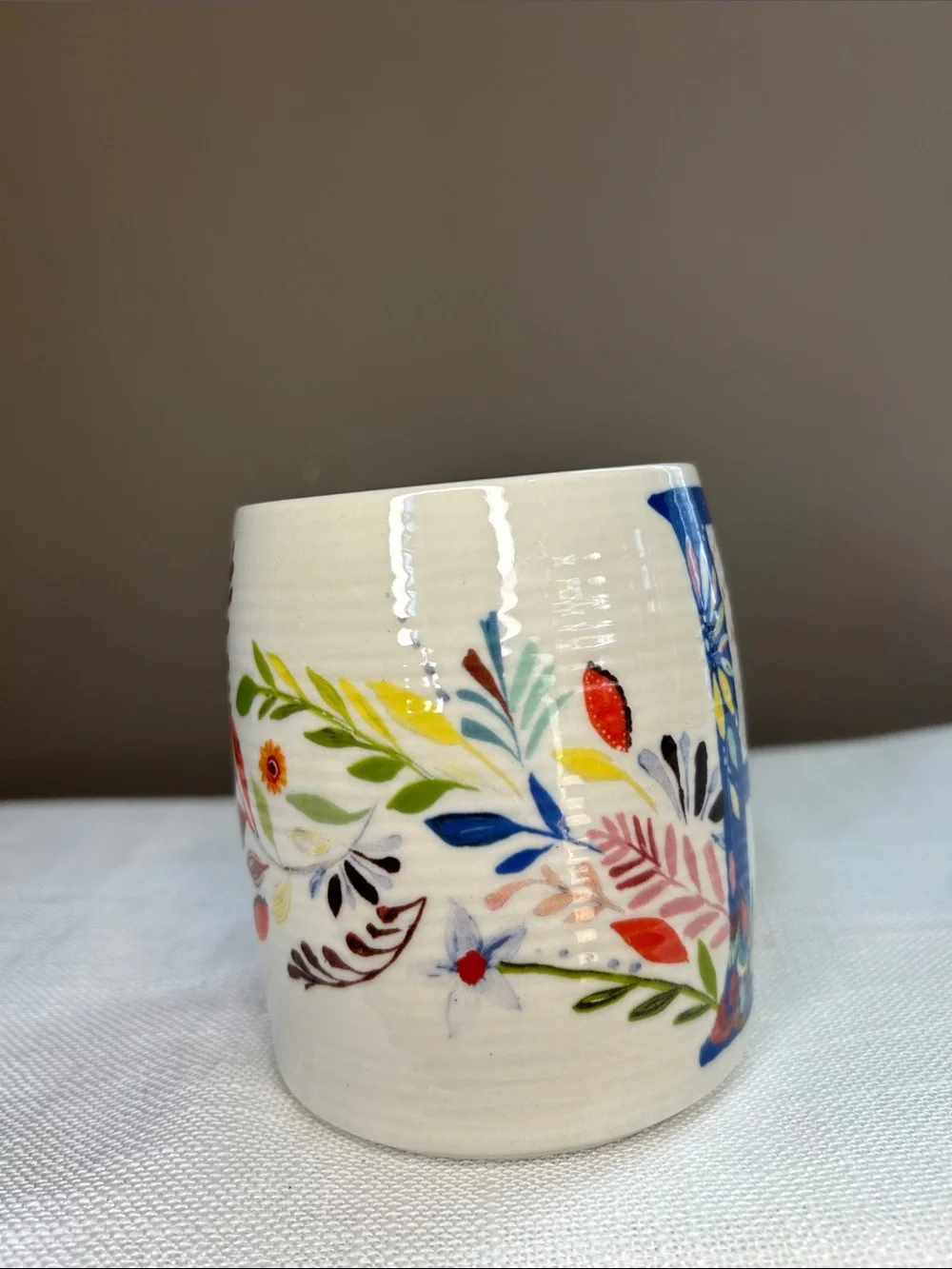 Anthropologie Ceramic Floral Monogram Mug - Blue R